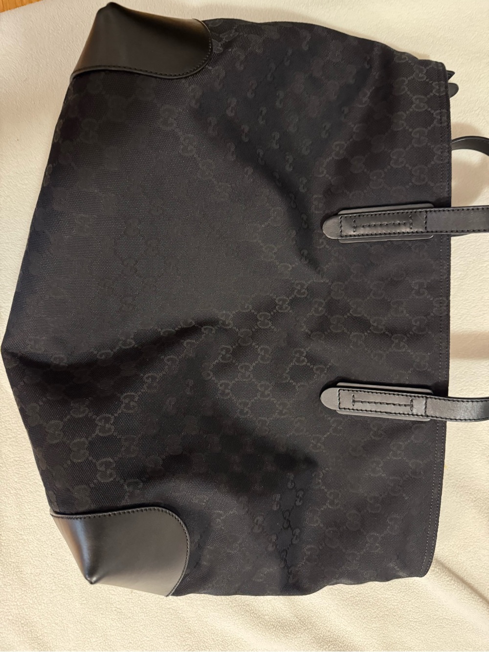 Gucci Black GG Monogram Canvas Tote with Leather Trim - Picture 3 of 9